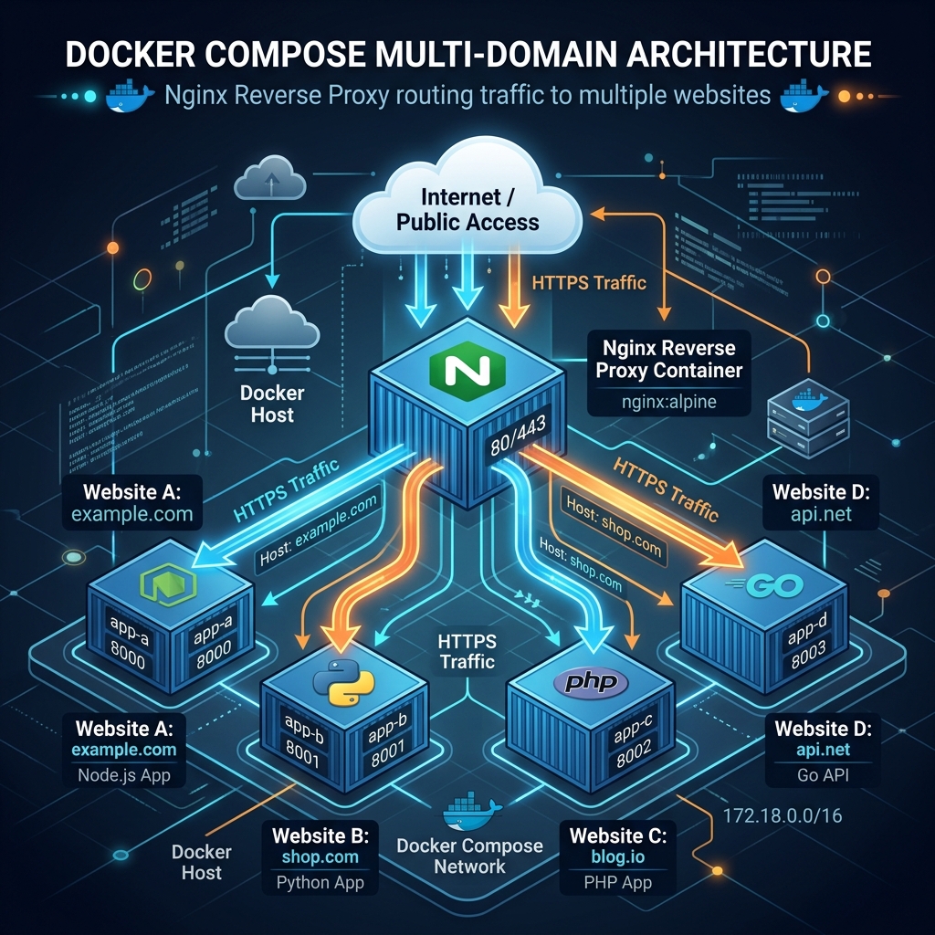 【Docker Compose】複数ドメインを1台のVPSで運用するNginxリバースプロキシ設計パターン